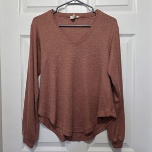 The Buckle White Crow RibbedKnit  VNeck Long Sleeve Oversize Brown Sweater Sz XS